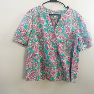 J.crew short‎ sleeve cotton floral blouse large